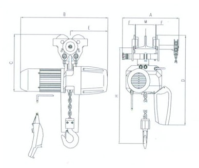 浙江手牌 HEM-TL型手推手拉小車式電動(dòng)葫蘆結(jié)構(gòu)圖