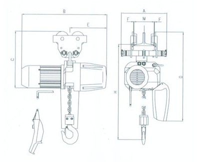 浙江手牌 HEM-TL型手推手拉小車式電動(dòng)葫蘆結(jié)構(gòu)圖