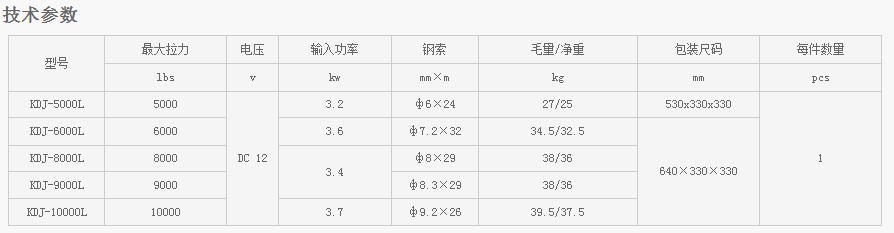 浙江凱勛KDJ-5000L--KDJ-10000L電動(dòng)絞盤技術(shù)參數(shù)