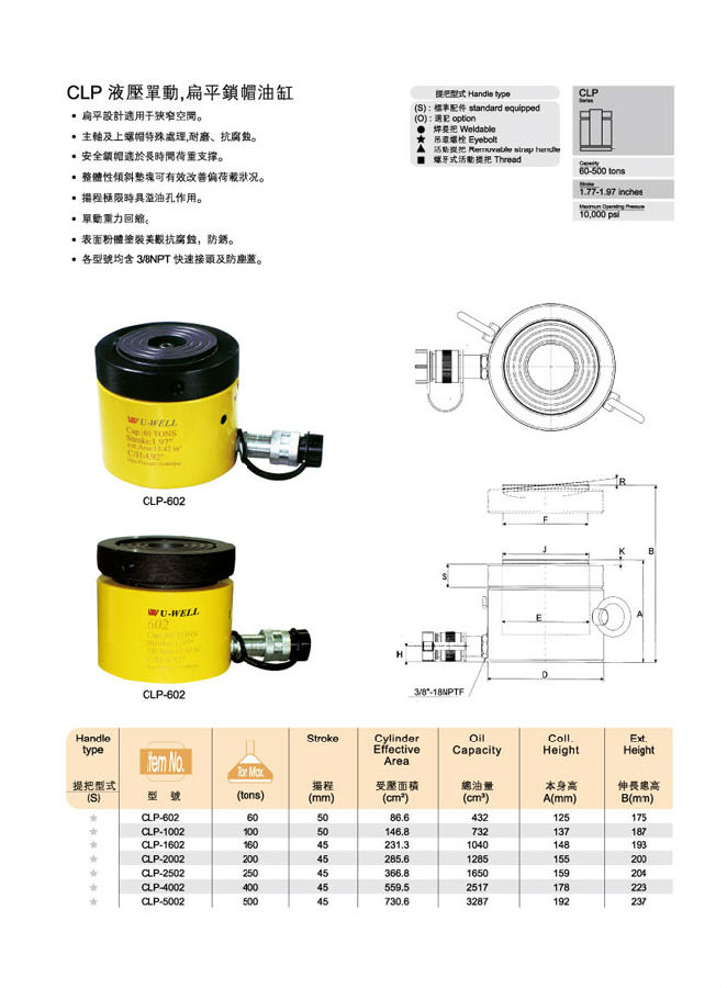 臺(tái)灣優(yōu)偉油缸 扁平鎖帽油缸