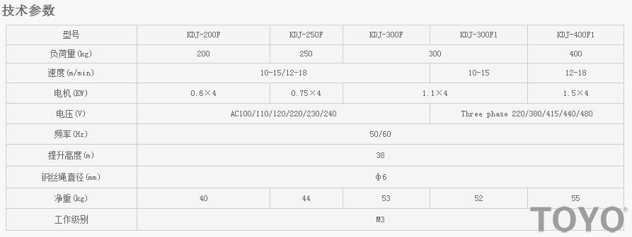 日本東洋TOYO KDJ-200F-400F-200F1-400F1電動卷揚(yáng)機(jī)技術(shù)參數(shù)